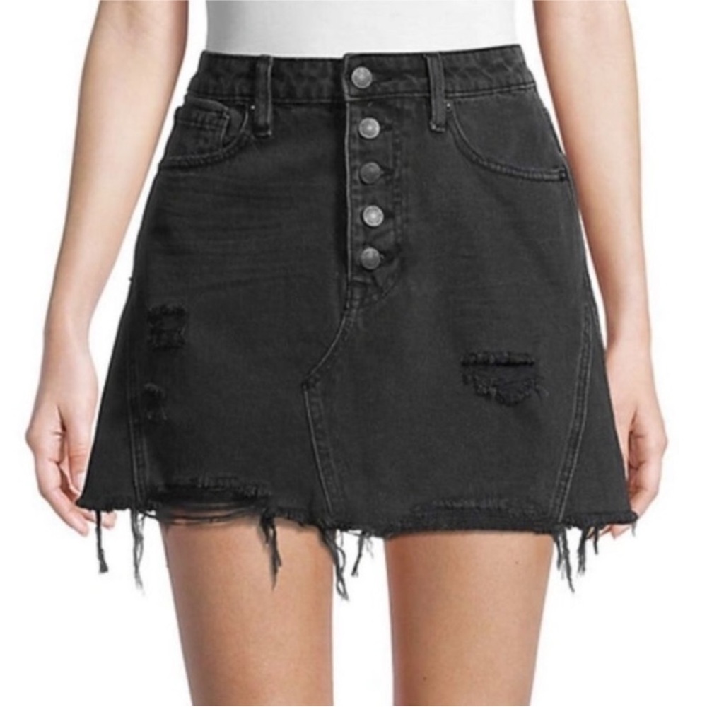 Free People We The Free Rainn Distressed Denim Mini Skirt